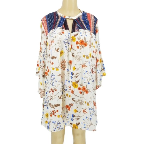 Umgee Floral Boho Keyhole Bell Sleeve Tunic Dress - Picture 5 of 10